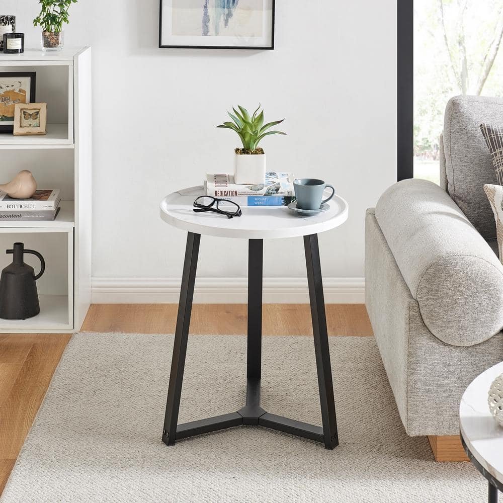 Harper Round Raised Lip Side Accent Table with Mid-century Modern Crossed Metal...