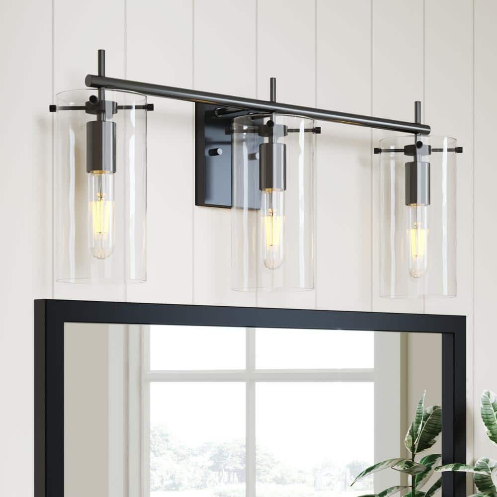 Heidi 26 in. 3-Light Bathroom Fixture with Black Metal Vanity Light Frame...