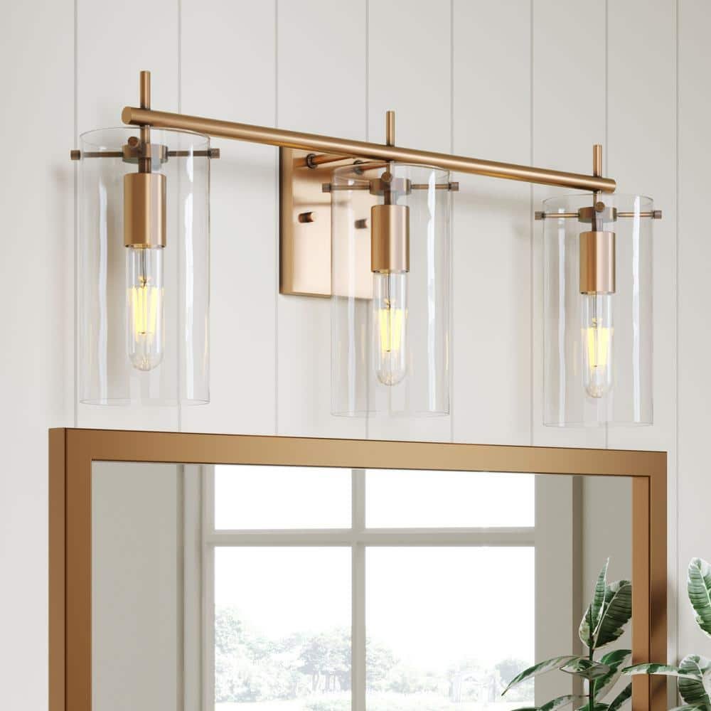 Heidi 26 in. 3-Light Bathroom Vanity Light Fixture with Gold Metal Frame...