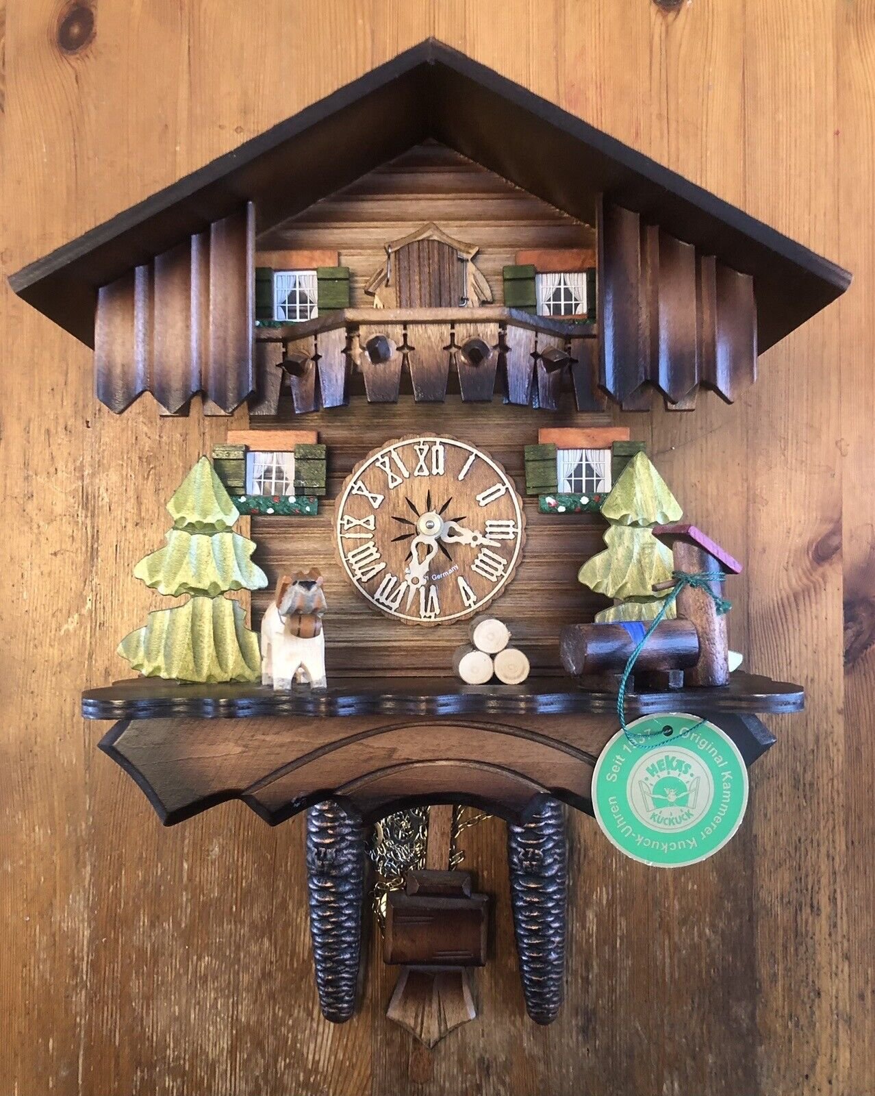 Hekas Chalet Black Forest Cuckoo Clock -Movement Rebuilt-Original Tag-Excellent