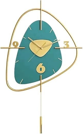 homary Modern Wall Clock with Metal Pendulum Mute Creative Scandinavian Large Clocks for Living Room Decor in Dark Green & Gold