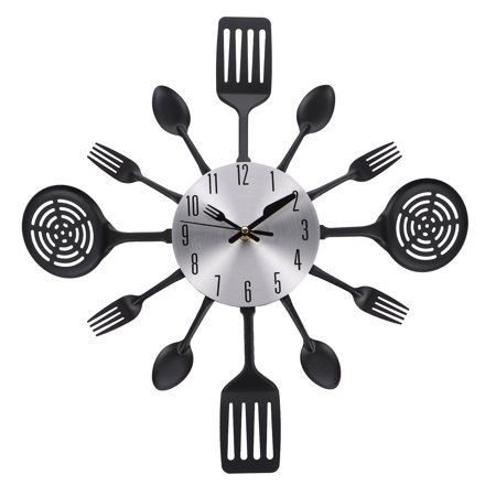 Homemaxs 1Pc Creative Wall Hanging Clock Kitchen Cutlery Wall Clock with Forks and Spoons