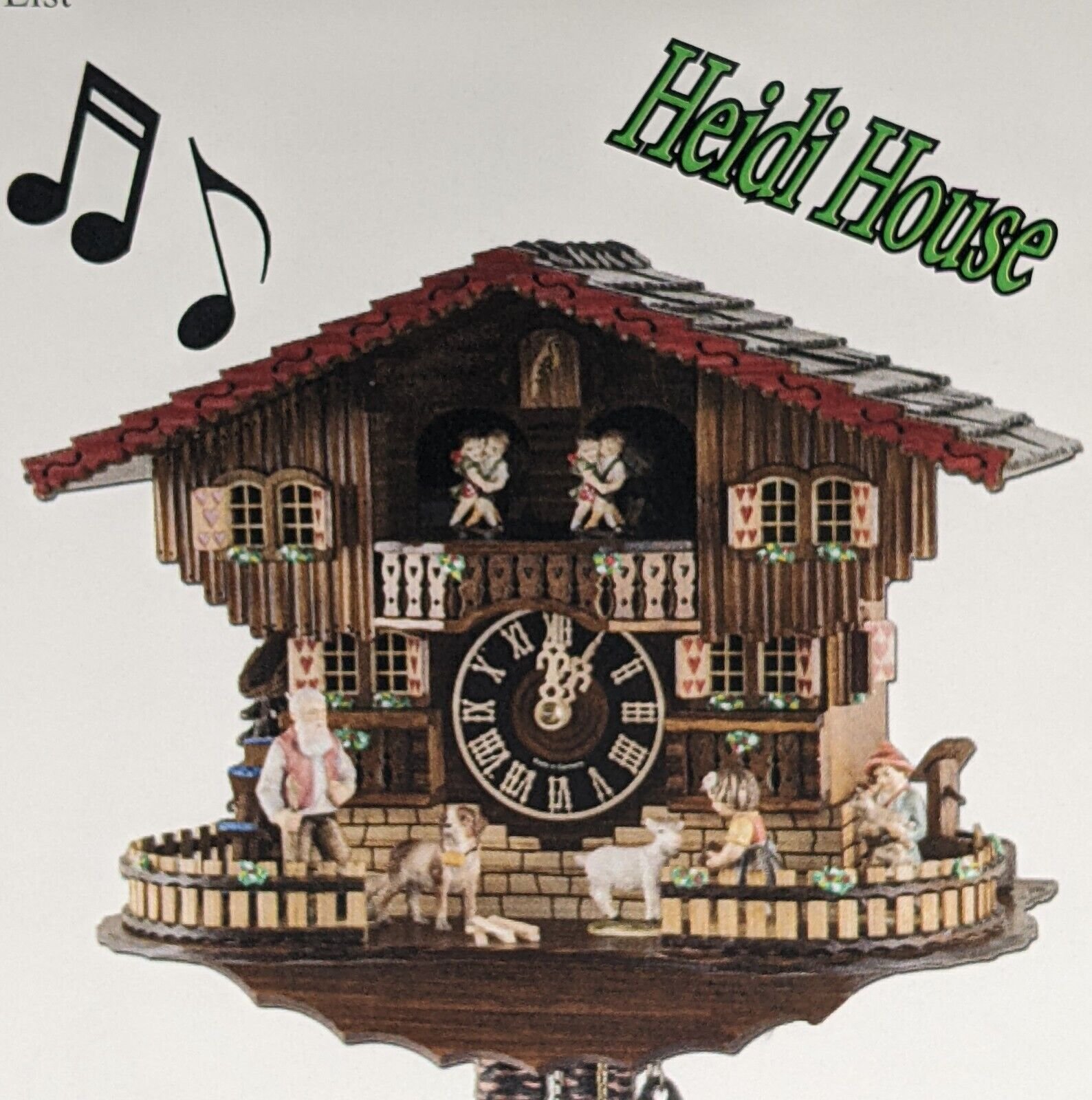 Hones 1 Day Heidi House 10.5" Musical Chalet Cuckoo Clock Germany Black Forest