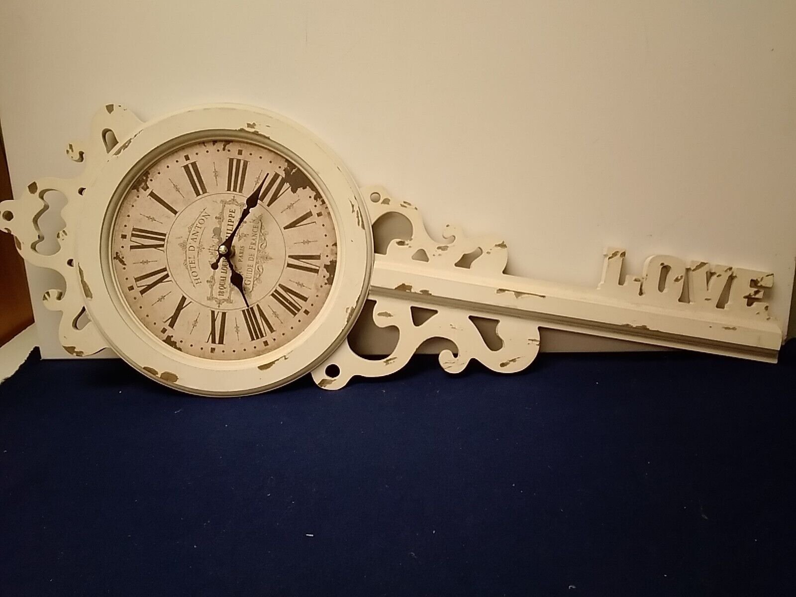 Hotel D'Anton Guitar Shaped Clock Ivory 27 Inches Long Battery Operated