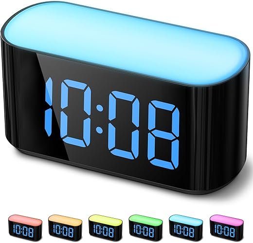 HOUSBAY Digital Alarm Clock for Bedrooms - Large Display Easy to Read Across The Room, 7 Larger Color Night Light, Dual Alarm, Dimmer, True Battery Backup, Adjustable Volume(Blue)