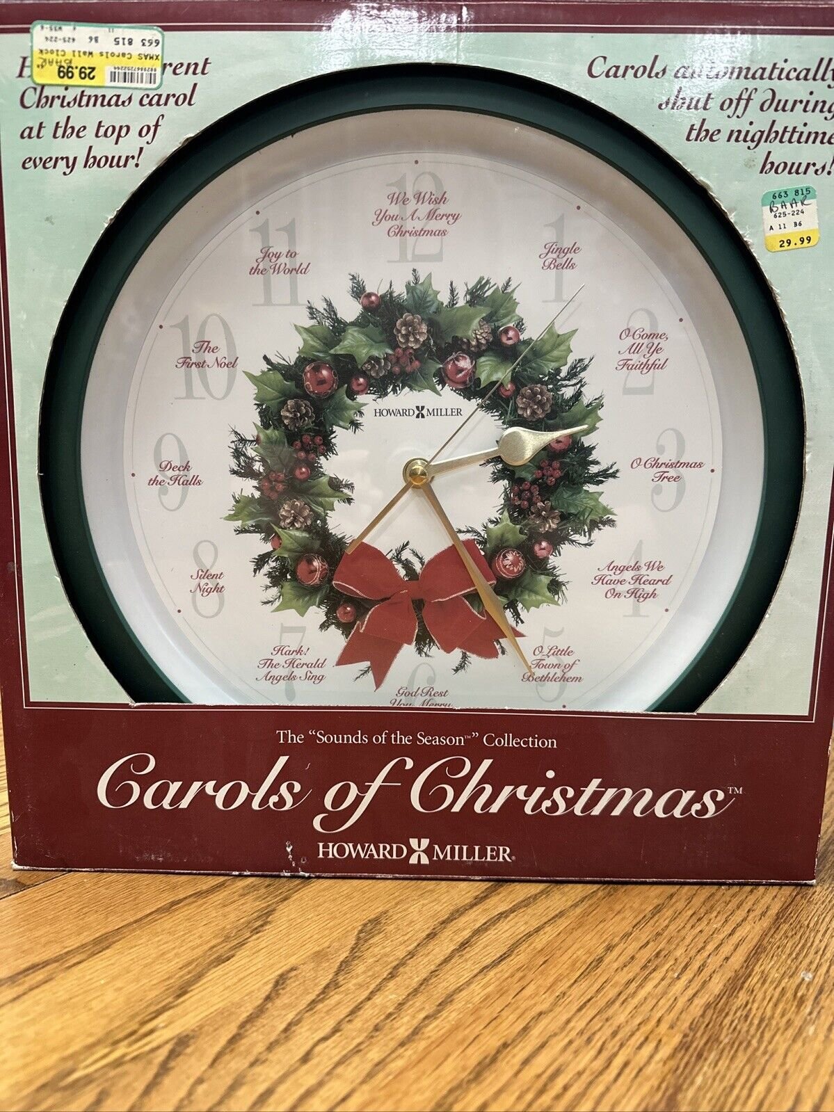 Howard Miller 13" Carols of Christmas Musical Wall Clock New InBox Model 625-224