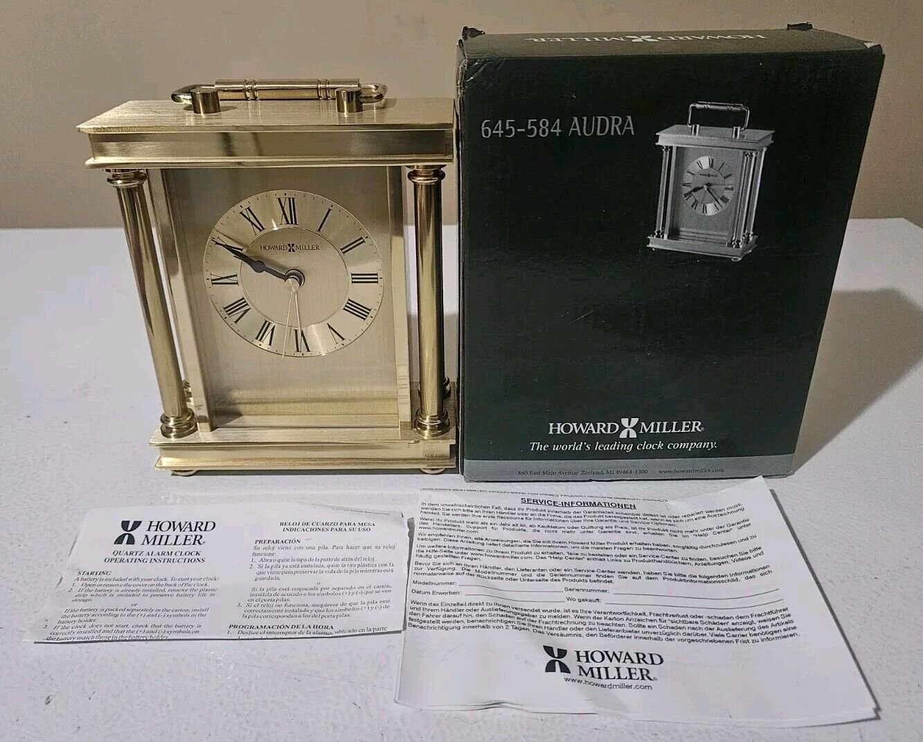 Howard Miller Audra Table Clock 645-584 Brass Carriage Mantel Clock NEW IN BOX
