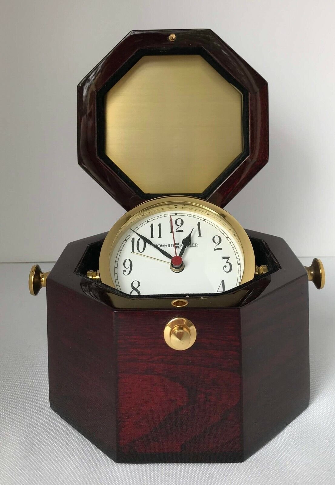 Howard Miller Chronometer Unique Captains Alarm Clock Brass Rosewood Excellent
