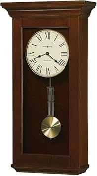 Howard Miller Middlebury Wall Clock II 549-532 – Cherry Bordeaux Finish, Brushed Brass Pendulum Bob, Quartz Single-Chime Movement with Automatic Nighttime Shutoff