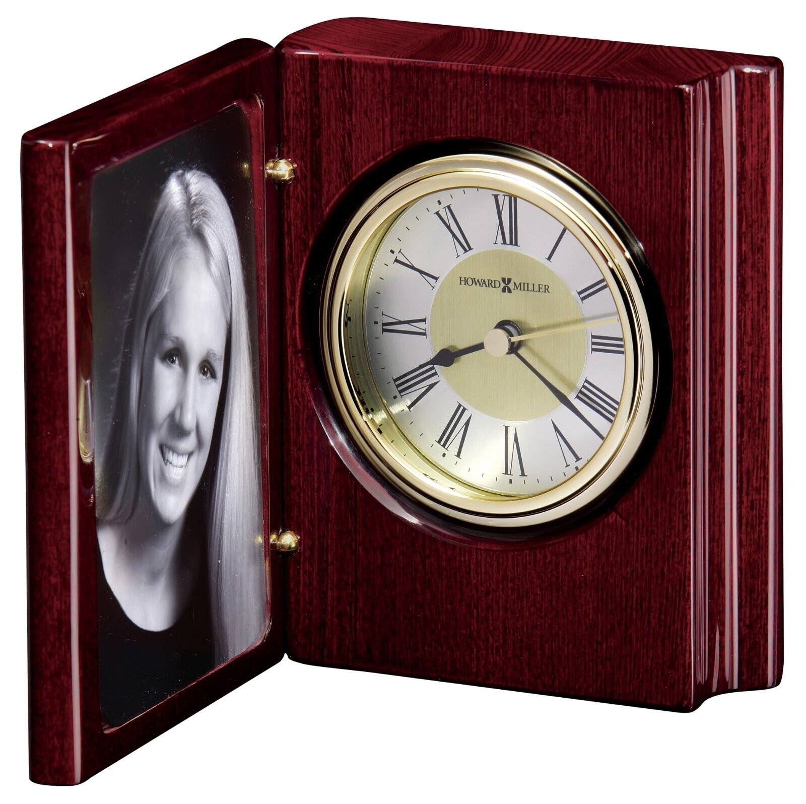 Howard Miller Portrait Book Table Clock 645497 Rosewood Picture Frame Timepiece
