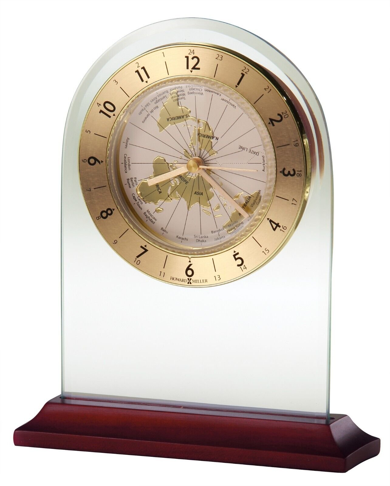 Howard Miller World Time Arch Table Clock 645603 Brass Satin Rosewood Clock