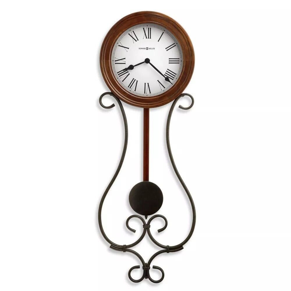 Howard Miller Yvonne Wall Clock w/ Cherry Wood Finish / Wrought Iron Accents