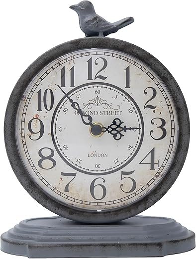 HZDHCLH Vintage Table Clock with Bird,Retro Mantel Clock Battery Operated,Metal Clock for Living Room Shelf Desk Table Fireplace Decor (Gray)