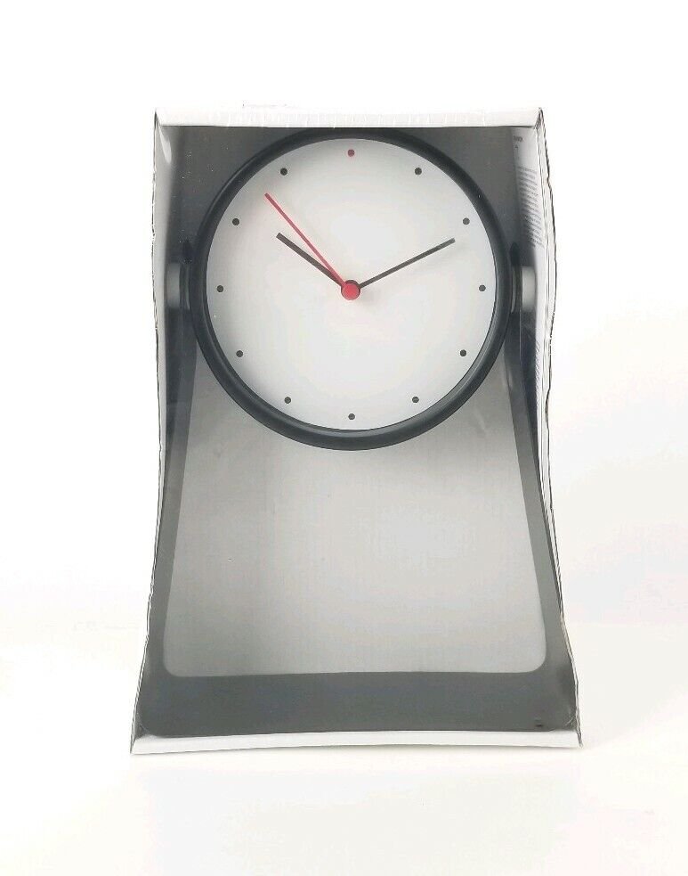 IKEA GNISSLA Table Clock 5" Black 10" Tall Stand Battery Operated New