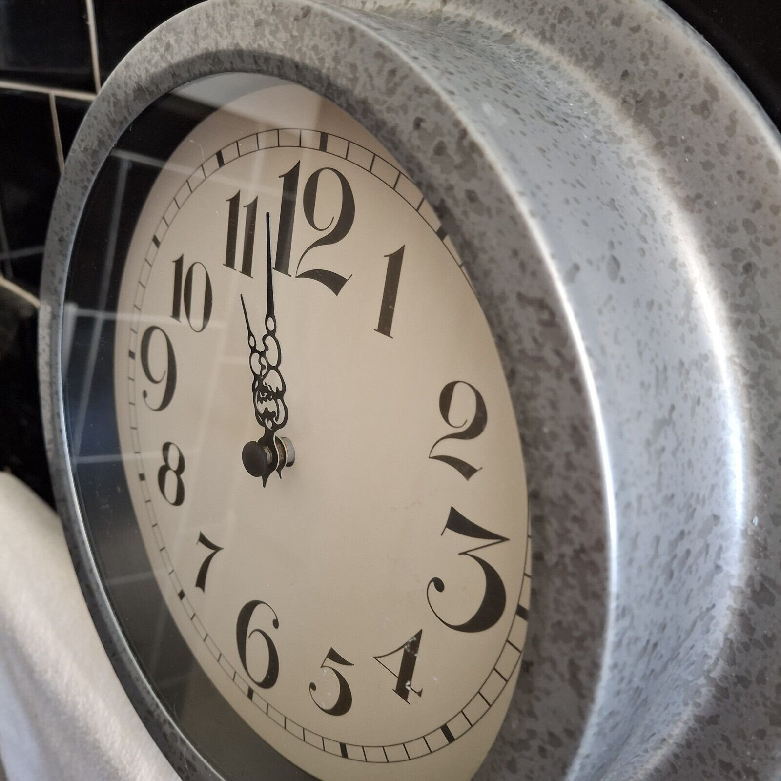 Ikea Wall Clock Model 21603 - Metal Galvavized Look- 9" Across Uses AA Battery