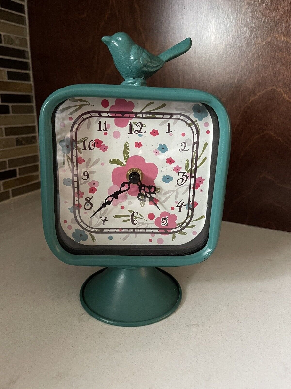 Imax (93120) Blue/Green Bird Desk/Mantel Clock with Pedestal Stand