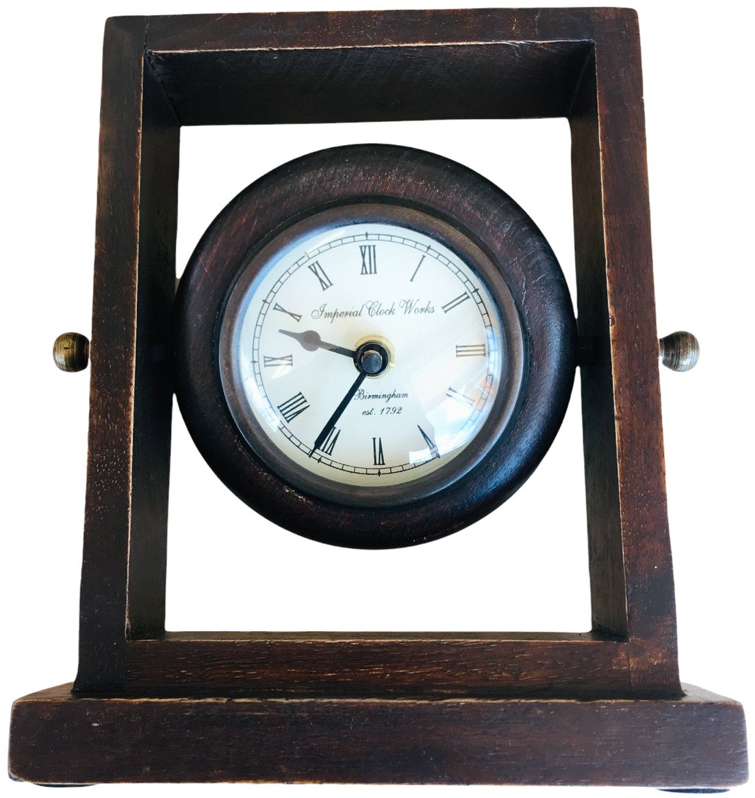 Imperial Works Clock Desk Table Top Birmingham Flip 7" x 6" Walnut Wood Tested