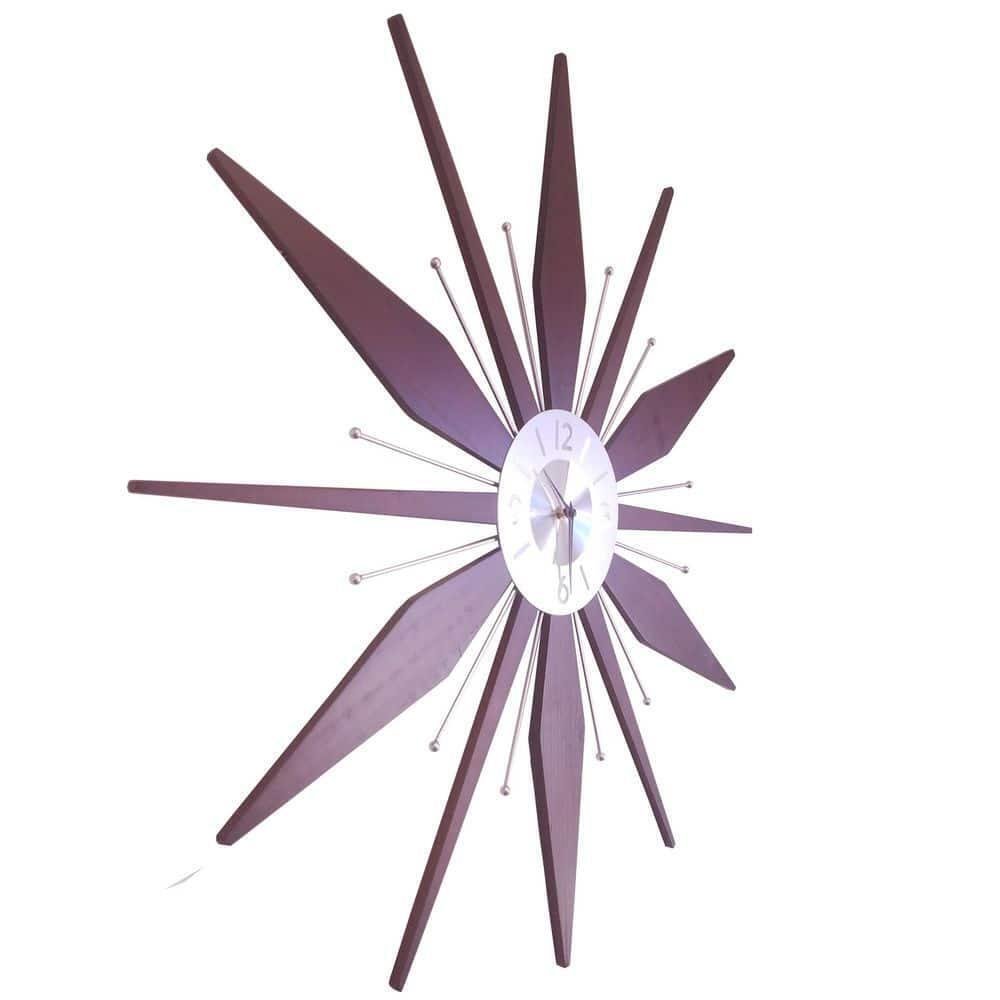 Infinity Instruments Starburst Wall Clock 30" W, Analog Utopia Walnut-Look Brown