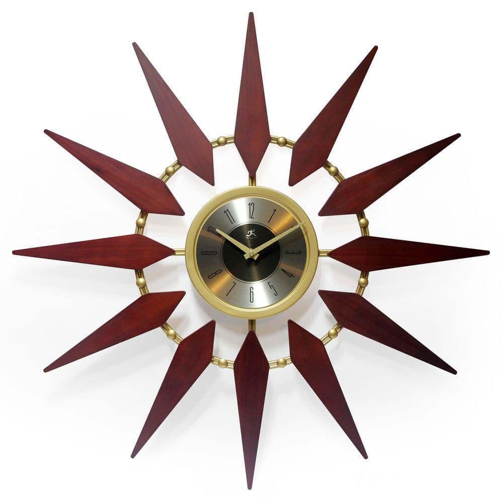 Infinity Instruments Wall Clocks 30" Orion Walnut Look Sunburst Analog Brown