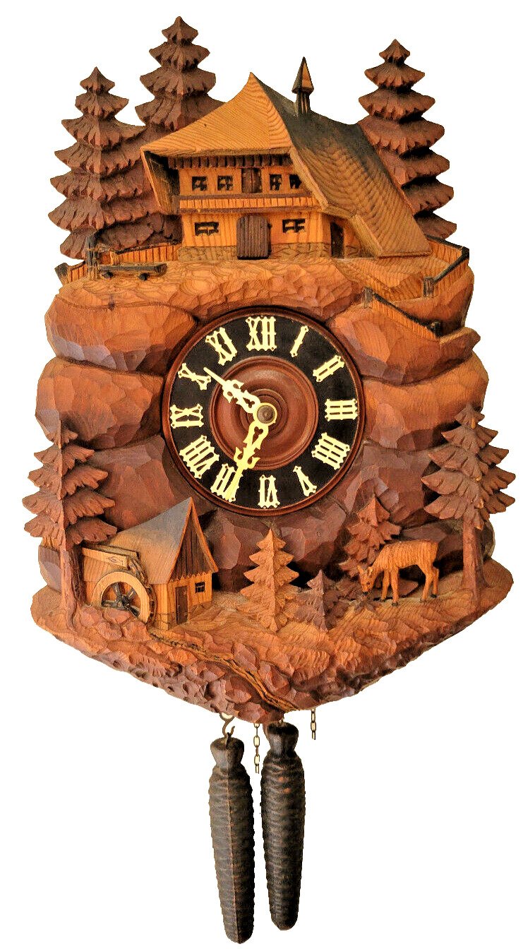 Intricately Carved Weight Driven German 2 Weight Cuckoo Clock--VERY NICE!