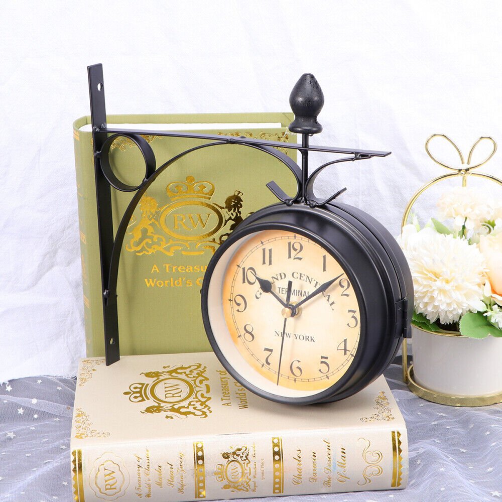Iron Round Clock for Home Decor Wall Hanging Retro Station Clocks Miss