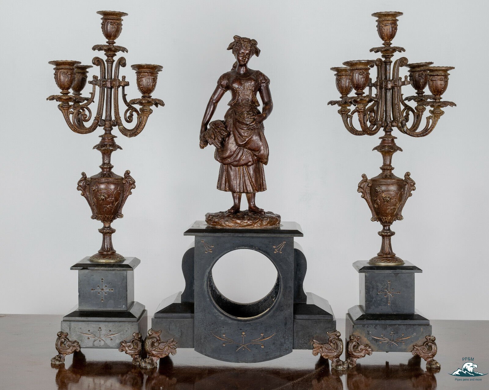 Italian Baroque Bronze Granite Garniture Set (Without Clock)