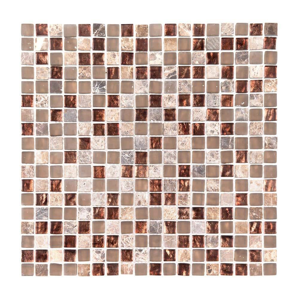 Italian Fossil Foil Brown 11.75 in. x 11.75 in. Square Glass and...