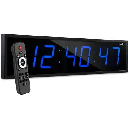 Ivation 36 in. Large Digital Wall Clock, LED Digital Clock with Timer and Alarm Blue