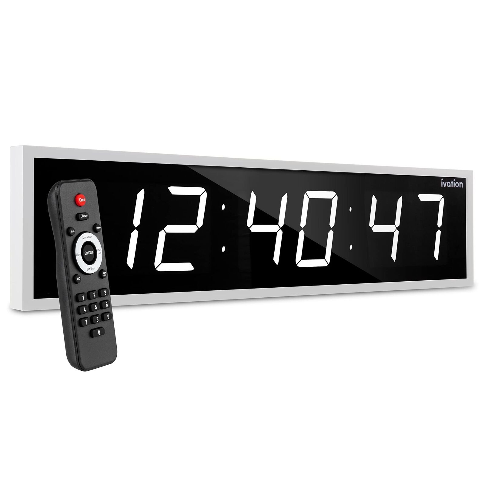 Ivation 36" Large Digital Wall Clock, LED Digital Clock W/Timer & Alarm, White