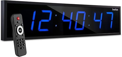 Ivation Huge 48" Inch Large Big Oversized Digital LED Clock with Stopwatch, Alarms, Countdown Timer & Temp - Shelf or Wall Mount (Blue) | 6-Level Brightness, Mounting Holes & Hardware