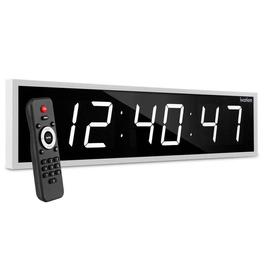 Ivation Wall Clocks 36" Large Digital LED Plastic Rectangle Electronic White