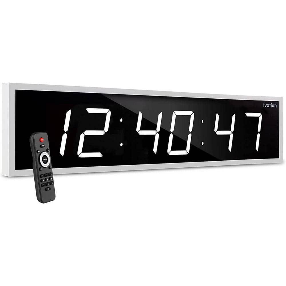 Ivation Wall Clocks 72" Large Plastic Digital Rectangle LED W/ Remote White