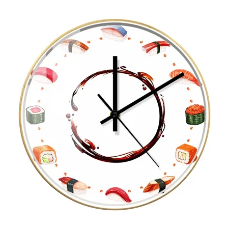 Japanese Cuisine Sushi Types Decorative Wall Clock For Kitchen Dinning Room Japan Resturant Nigiri Sashimi Food Art Quartz Clock