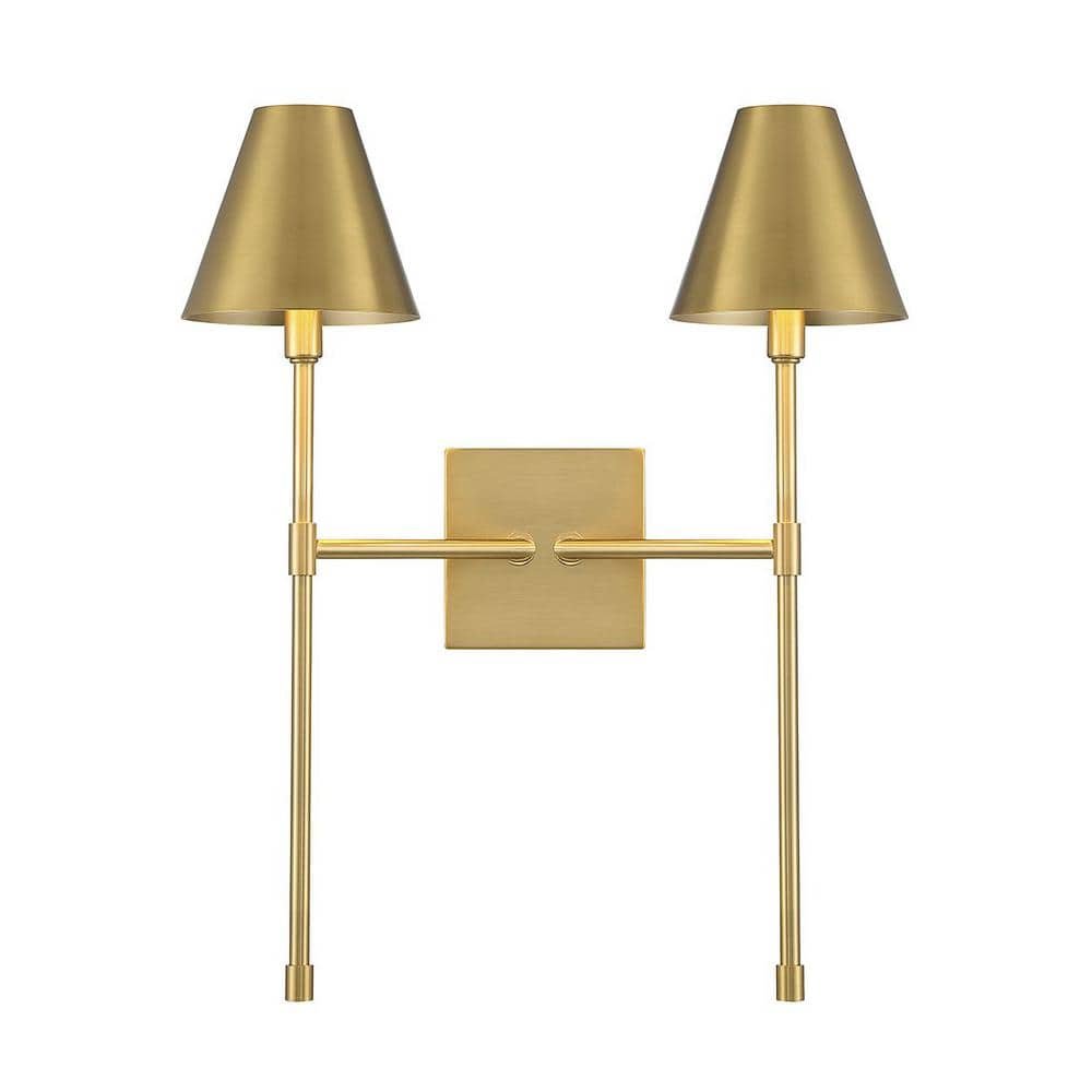 Jefferson 16 in. W x 20 in. H 2-Light Warm Brass Wall...