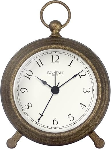 Jensen Pocket Watch Alarm Clock - Silent Non Ticking, Modern Farmhouse Style, Wall & Mantel 2 in 1 Clock, Desk & Shelf Clock, Antique Bronze Finish, 5.4"(H) x 4.5"(W)