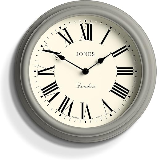 JONES CLOCKS® Venetian Wall Clock | Classic Round Clock | 12 inch | Grey | Roman Numerals |