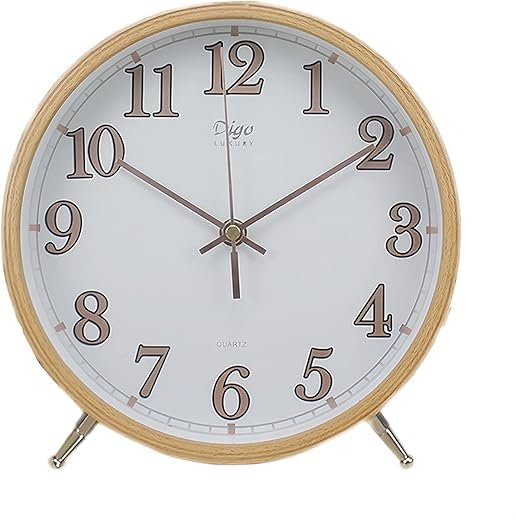 JUSTUP Modern Table Clock, 8 Inch Simple Design Desk Clock for Living Room, Silent Non-Ticking Clock with Battery Powered, Analog Desktop Clock Decor for Bedroom Bedside Office (White)