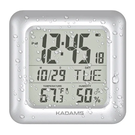Kadams Digital Wall Bathroom Clock (Large,Silver) Waterproof Shockproof LCD, Sturdy Suction Cup