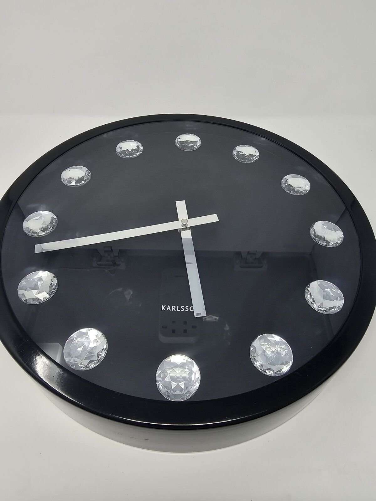 Karlsson Diamond Rhinestone 15" Modern Elegant Wall Clock Black Circle Working