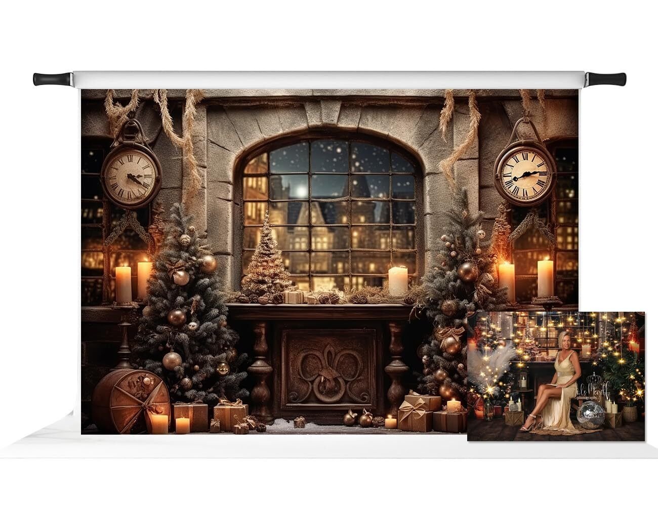Kate 10x8ft Christmas Photogrtaphy Backdrop Winter Xmas Tree Decoration Clock...