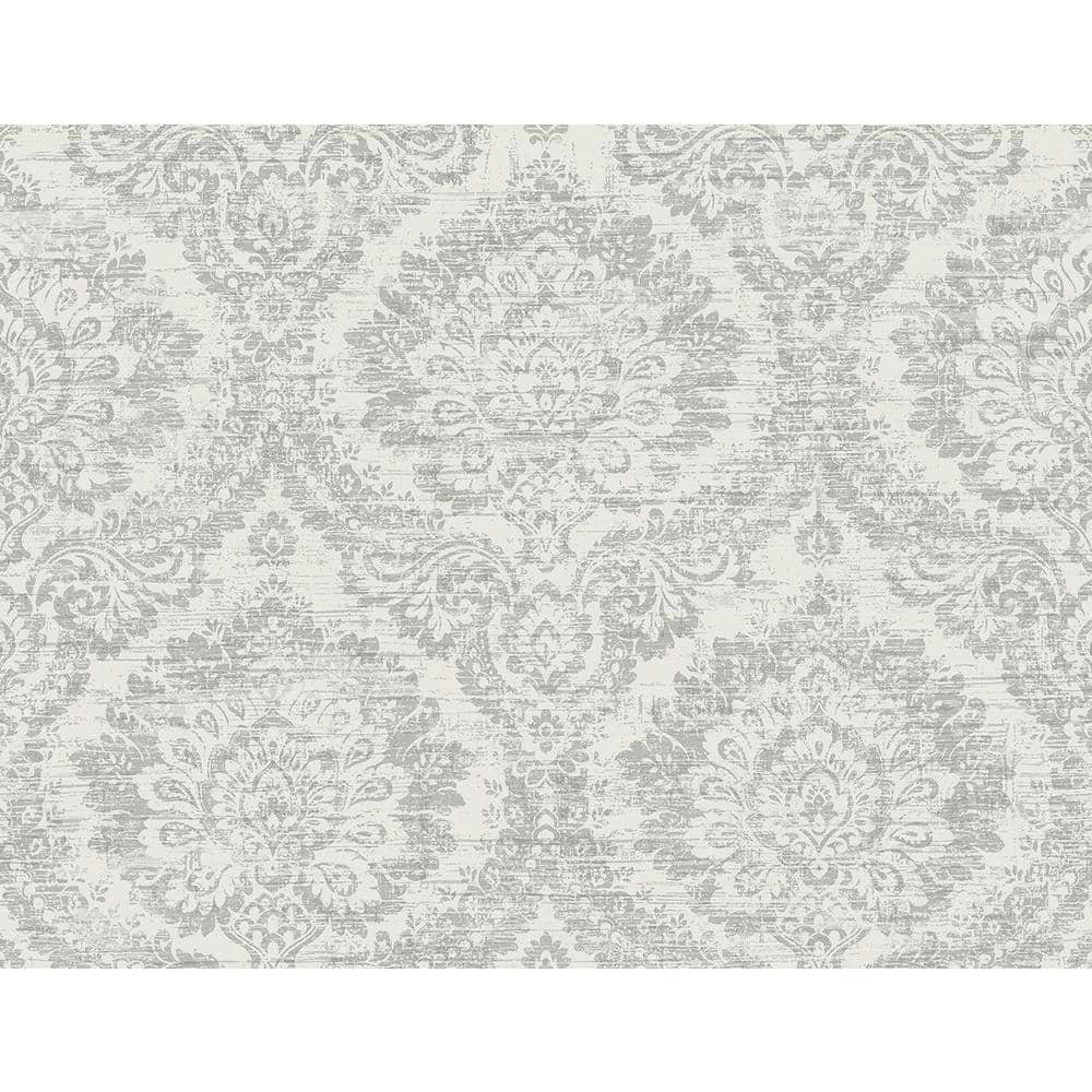 Kauai Grey Damask Grey Wallpaper Sample