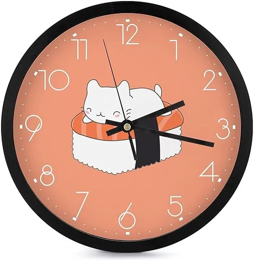 Kawaii Sushi Cat Wall Clocks Silent Non Ticking Vintage Round Clock Decorative for Home Office photo Kawaii Sushi Cat Wall Clocks Silent Non Ticking Vintage Round Clock Decorative for Home Office