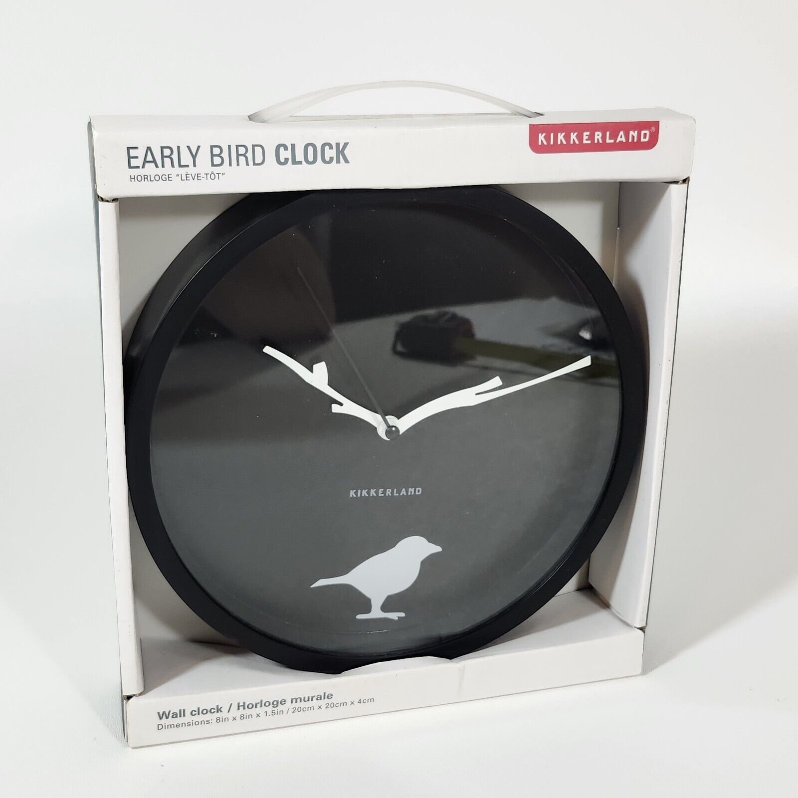 Kikkerland Early Bird Wall Clock New 8x8x1.5 Analog Black Branch Hands Horloge