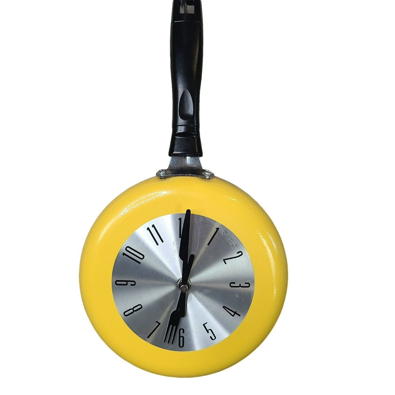 Kitchen Wall Clock Stainless Steel Frying Pan Kitchen Themed Wall Decor Yellow