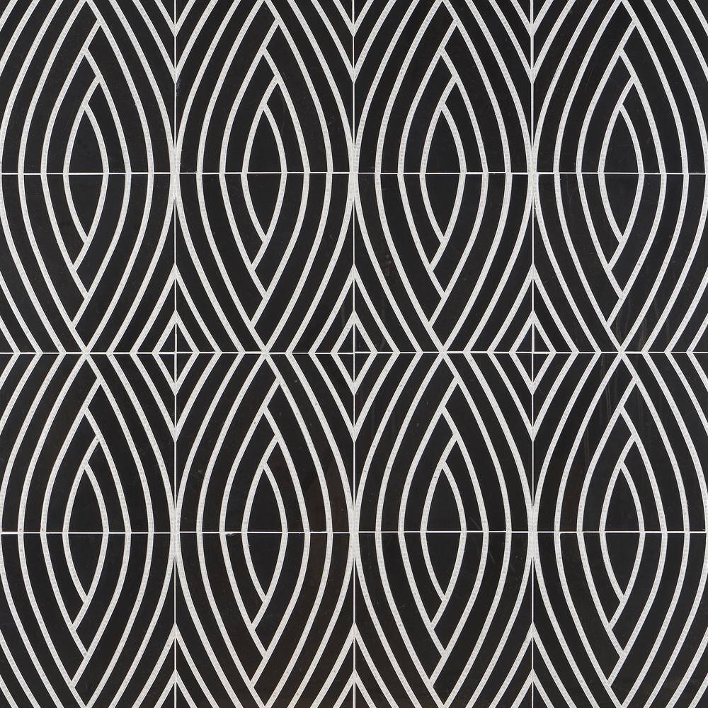 Krista Watterworth Westgate Leaf Black 4 in. x 0.39 in. Polished Marble...