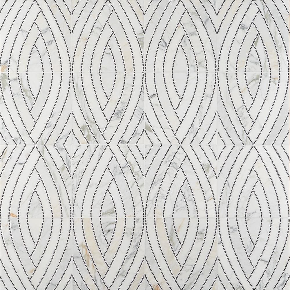 Krista Watterworth Westgate Leaf White 4 in. x 0.39 in. Polished Marble...