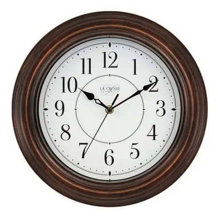 La Crosse Clock 12 inch Evelyn Brown Quartz Analog Clock with Silent Movement, 404 2630 W photo