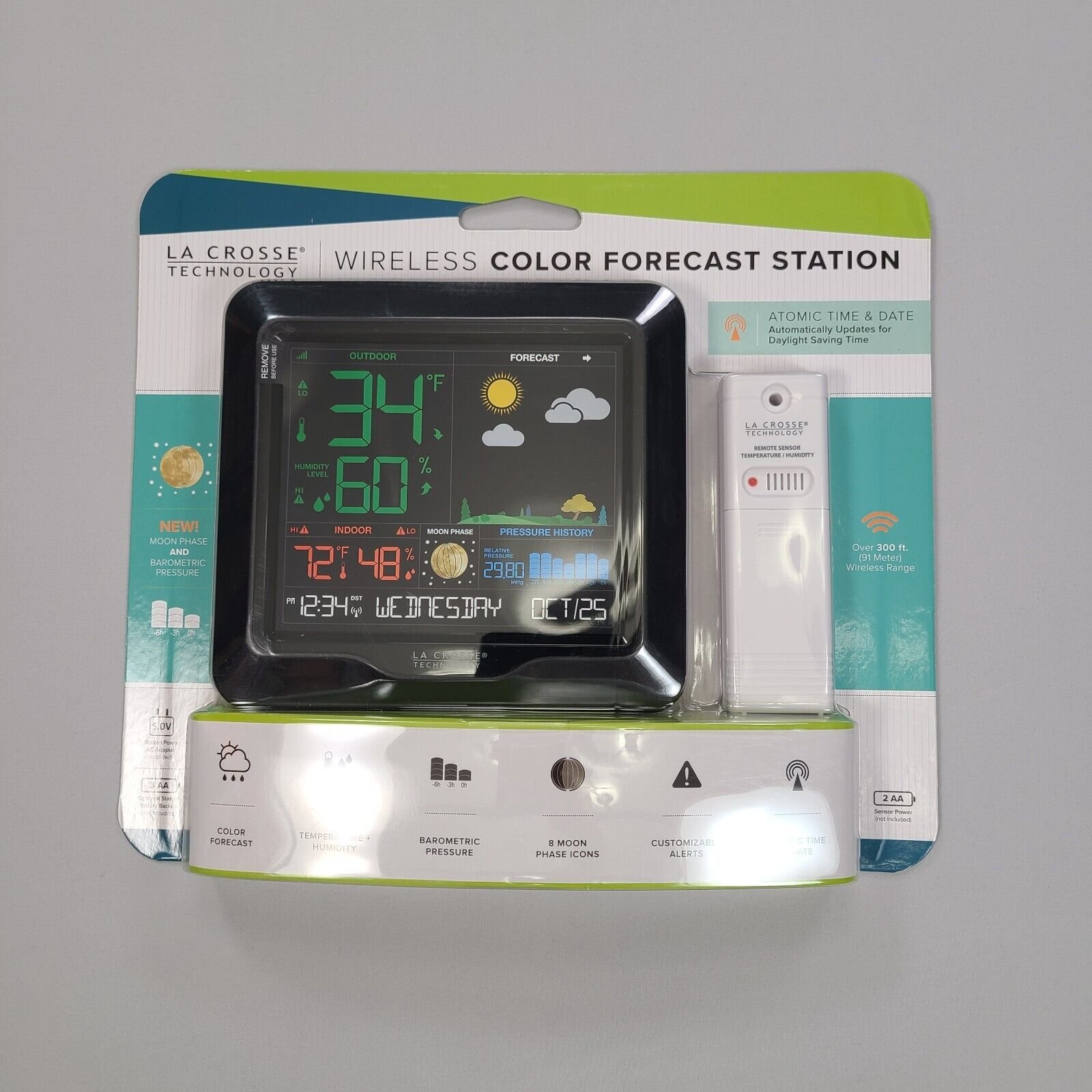 La Crosse Forecast Station Wireless Technology Color Atomic Time Black S84107