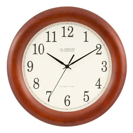 La Crosse Technology 12 . 5 in. Cherry Finish Oak Wood Atomic Analog Wall Clock, WT 3122 A