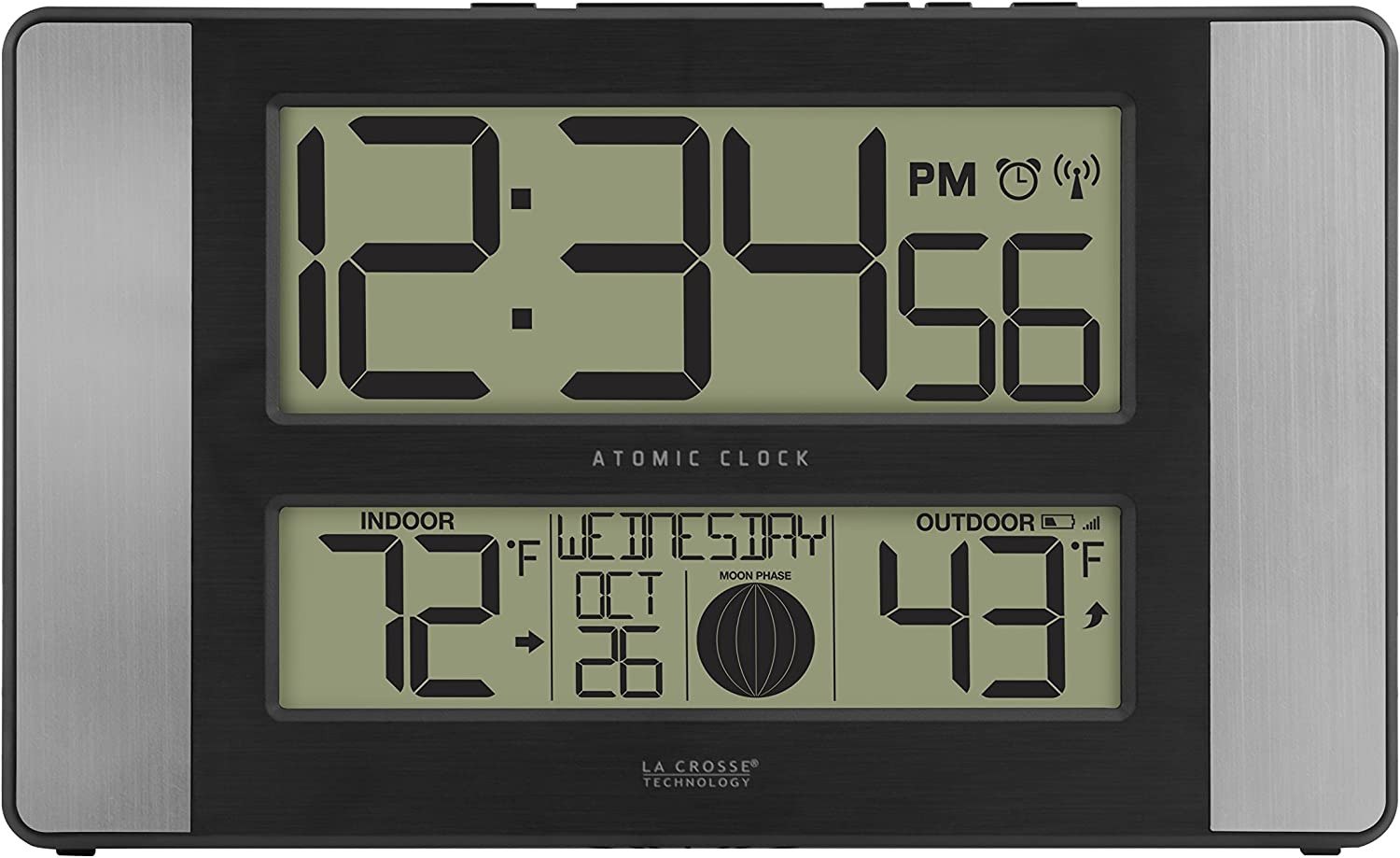 La Crosse Technology 513-1417AL-INT Atomic Clock w Outdoor Temp, Grey/Black